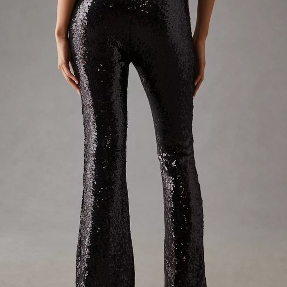 Anthropologie The Joni Sequined Flare Leg Pants Black - Picture 3 of 4